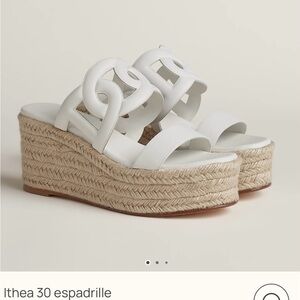 Hermes White Espadrille Wedge Sandals